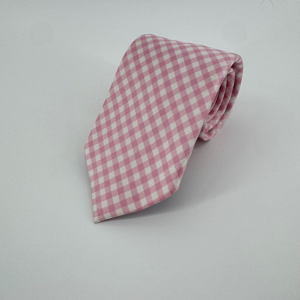 NWT Tommy Hilfiger Silk Pink White Gingham Mens Tie Peppy Classic
